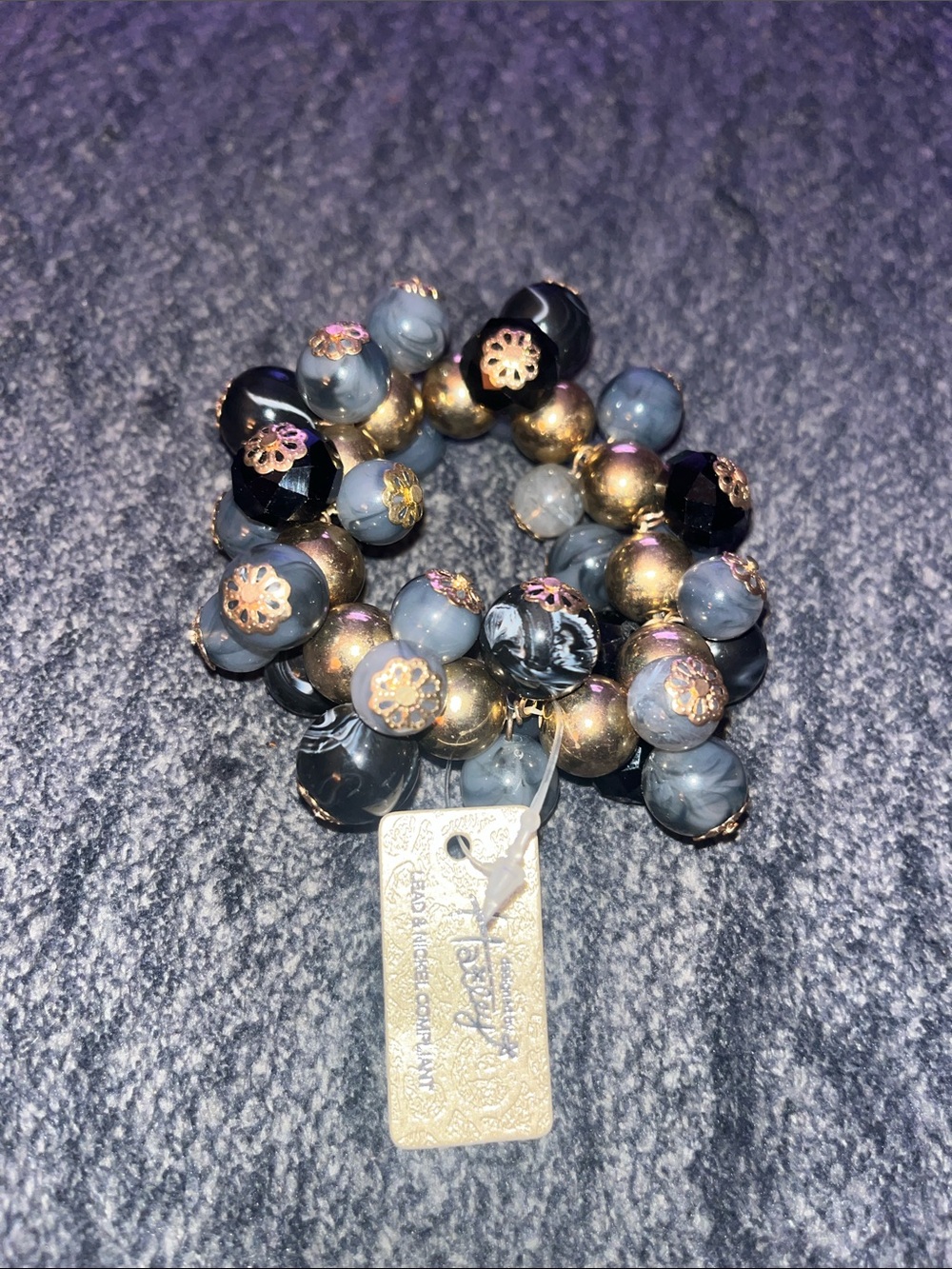 Beaded Stretch Bracelet Set with Gray and Gold Accents